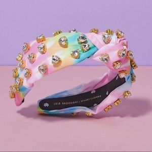 LELE SADOUGHI X STONEY CLOVER TIE DYE CRYSTAL HEARTS KNOTTED HEADBAND *SOLD OUT*